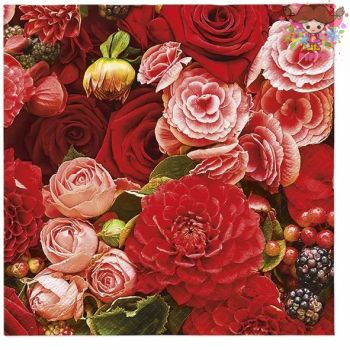 TETE a TETE ペーパーナプキン ☆Red Bouquet☆ （1枚/バラ売り）ダリア 薔薇 バラ 赤 ブーケ 花柄ペーパーナプキン デコパージュ 可愛い お洒落 素敵 華やか