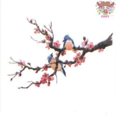 Fasana ペーパーナプキン☆Couple on the branch☆（1枚/バラ売り）鳥 桜 梅 枝 リーフ 花柄 動物 素敵 デコパージュ 2