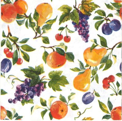 Fasana ペーパーナプキン☆Sweet fruits☆（1枚/バラ売り）プラム さくらんぼ 梨 リンゴ ブドウ フルーツ ボタニカル 素敵 デコパージュ