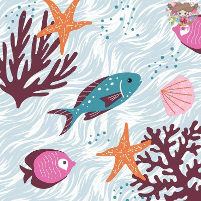 Paper+Design ペーパーナプキン ☆Ocean Safari☆（1枚/バラ売り）魚 貝 海藻 海 デコパージュ