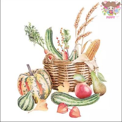 Ambiente ペーパーナプキン☆Autumn still life☆ （1枚/バラ売り） かぼちゃ リンゴ ほおずき 秋 食べ物 素敵 お洒落 デコパージュ