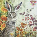 HOME FASHION ペーパーナプキン☆Rabbit in Autumn☆(1枚/バラ売り)うさぎ 鳥 ベリー 紅葉 デコパージュ