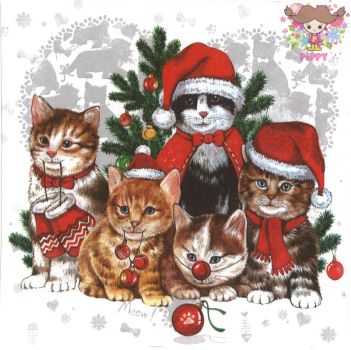 IHR ペーパーナプキン☆CAT-MAS☆（1枚/バラ売り）猫 ねこ ネコ クリスマスツリー サンタクロース オーナ..