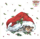 IHR ペーパーナプキン☆SWEET CHRISTMAS CATS☆(20枚入り)ねこ ネコ 猫 帽子 サンタクロース ヒイラギ デコパージュ