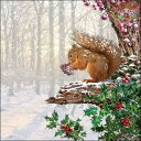 Ambiente ペーパーナプキン☆Squirrel in tree☆ (20枚入り) リス りす 雪 雪景色 ヒイラギ ベリー 松ぼっくり クリスマス 素敵 ...