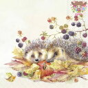 IHR ペーパーナプキン☆HEDGEHOG FRIENDS cream☆(1枚/バラ売り)ハリネズミ はりねずみ ブラックベリー かぼちゃ 落ち葉 ハロウィン ...