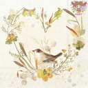 IHR ペーパーナプキン☆LOVELY LITTLE BIRD cream☆（1枚/バラ売り）ハート 鳥 花 リース 葉 木の実 デコパージュ