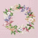 IHR ペーパーナプキン☆ROMANTIC ILEX WREATH rose☆(1枚/バラ売り)クリスマスローズ ヒイラギ リース 花柄 デコパージュ 可愛い ...