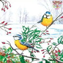 Daisy ペーパーナプキン☆Two Winter Tits☆(20枚入り)シジュウカラ 小鳥 モチノキ 木の実 雪 風景 デコパージュ