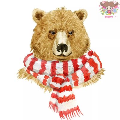 楽天Pippy 2号店Fasana ペーパーナプキン☆Winter Brown Bear☆（1枚/バラ売り）クリスマス 冬 マフラー クマ ベア 動物 素敵 可愛い お洒落 デコパージュ