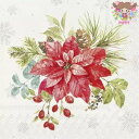 IHR ペーパーナプキン☆CHRISTMAS BOUQUET cream☆(1枚/バラ売り)ポインセチア ブーケ もみの木 松ぼっくり 雪 ベリー クリスマス ...