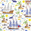 HOME FASHION ペーパーナプキン☆Pirates☆（1枚/バラ売り）パイレーツ 海賊 船 クジラ サメ ヤシの木 魚 海 冒険 かわいい デコパージュ