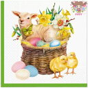 Paw ペーパーナプキン☆Lamb Basket☆（1枚・バラ売り）羊 ひつじ バスケット 籠 水仙 ひよこ たまご 動物 花柄 イースター 素敵 お洒落 可愛い デコパージュ ハンドメイド