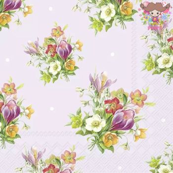 IHR ペーパーナプキン☆SPRING BOUQUETS light lilac☆（20枚入り）クロッカス ブーケ ピンク 花柄デコパージュ 可愛い 素敵 お洒落