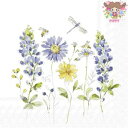 IHR ペーパーナプキン☆LOVELY BLUES☆(1枚・バラ売り) 青い花 ブルーフラワー とんぼ 蜂 水彩画風 花柄 春柄 デコパージュ 可愛い 素敵 お...