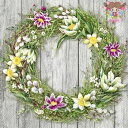 IHR ペーパーナプキン☆SPRING WREATH grey☆(1枚・バラ売り) 春の花 リース 水仙 花柄 春柄 デコパージュ 可愛い 素敵 お洒落 華やか...