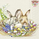 IHR ペーパーナプキン☆CUDDLY BUNNIES cream☆(1枚・バラ売り)ウサギ うさぎ たまご ベリー 花 イースター デコパージュ 可愛い 素敵...