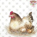IHR ペーパーナプキン☆JENNY HEN light brown☆(1枚・バラ売り)にわとり ニワトリ たまご クローバー イースター デコパージュ 可愛い...