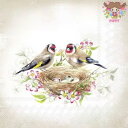 IHR ペーパーナプキン☆LOVELY GOLDFINCH linen☆(20枚入り)ゴシキヒワ 鳥 巣 たまご 花 デコパージュ 可愛い 素敵 お洒落 華やか...