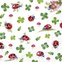 IHR ペーパーナプキン☆LUCKY LADYBUGS☆(20枚入り)四つ葉 クローバー てんとう虫 きのこ デコパージュ 可愛い 素敵 お洒落 華やか エレガ...
