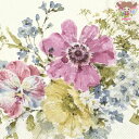 IHR ペーパーナプキン☆GARDEN FLOWER BUNCH cream☆(20枚入り)水彩画風 アンティーク調 ローズ 花柄 デコパージュ 可愛い 素敵 ...