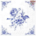 IHR ペーパーナプキン☆ROSE ON TILE white blue☆(20枚入り)ローズ タイル ブルー 花柄 デコパージュ 可愛い 素敵 お洒落 華やか...