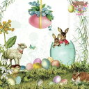 Ambiente ペーパーナプキン☆Easter surprise☆ (1枚/バラ売り) うさぎ ウサギ ひつじ ヒツジ 羊 ひよこ 蝶 たまご 花柄 イースタ...
