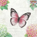 Ambiente ペーパーナプキン☆Butterfly poem☆ (1枚/バラ売り) 蝶 あじさい アジサイ 紫陽花 英字 花柄 素敵 お洒落 デコパージュ
