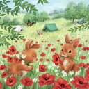 Ambiente ペーパーナプキン☆Summer camp☆ (1枚/バラ売り) サマーキャンプ うさぎ 蝶々 小鳥 花柄 テント 自然 可愛い 素敵 お洒落 ...