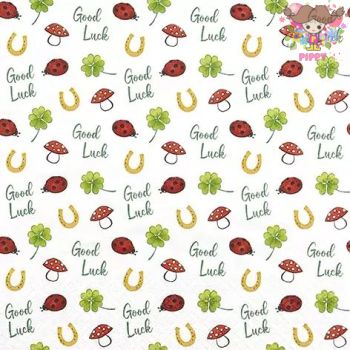 HOME FASHION ペーパーナプキン☆Good Luck☆ 1枚/バラ売り てんとう虫 キノコ クローバー 馬蹄 幸運 ラッキー デコパージュ