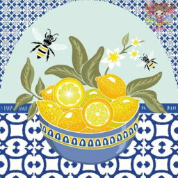 PPD ペーパーナプキン☆Malaga☆（20枚入り）ミツバチ みつばち 蜂 レモン れもん 地中海 青 果物 素敵 デコパージュ