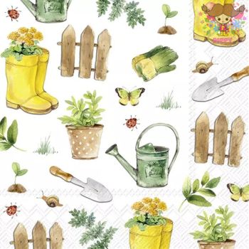 IHR ペーパーナプキン☆GARDENING☆（1枚・バラ売り）ガーデニング 庭 じょうろ 長靴 植物 てんとう虫 チ..