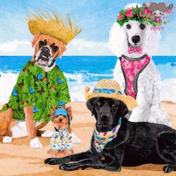 【25cmサイズ】PPD ペーパーナプキン☆Dogs Beach Party☆（1枚/バラ売り）(W25cm×L25cm)犬 いぬ イヌ 海..