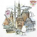 HOME FASHION ペーパーナプキン☆Hamburg Graphic☆(1枚/バラ売り)ハンブルグ 魚市場 港 カモメ 船 都市 かわいい デコパージュ