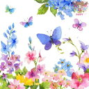 PPD ペーパーナプキン☆Blue Spring☆(1枚/バラ売り)蝶 チョウ ちょう ブルー 青 花柄 素敵 デコパージュ