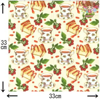 Paper+Design ペーパーナプキン ☆Tea & Cake☆（1枚・バラ売り）紅茶 ケーキ チーズケーキ タルト ラズベリー 木苺 フルーツ 果物 可愛い お洒落 エレガント 華やかデコパージュ
