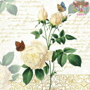 Paper+Design ペーパーナプキン ☆Rose Lace☆(1枚・バラ売り)薔薇 ローズ ホワイトローズ レース 蝶々 英字 可愛い お洒落 エレガント...