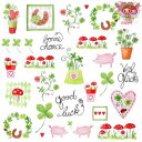 Braun + Company ペーパーナプキン☆Lovely Luck☆(1枚・バラ売り)ラッキーチャーム きのこ ブタ クローバー 英字 動物 デコパージュ...