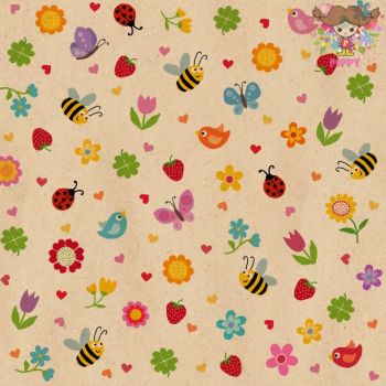 Braun + Company By Nature ペーパーナプキン☆Minigarden☆（1枚・バラ売り）四つ葉のクローバー 蜂 小鳥 花柄 イチゴ デコパージュ 可愛い 素敵 お洒落 華やか エレガント ハンドメイド