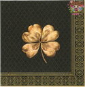 IHR ペーパーナプキン☆GOLDEN CLOVERLEAF black gold☆(20枚入り)四つ葉のクローバー ゴールド ブラック 花柄 シック デコパー...