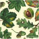 IHR ペーパーナプキン エマ・ブリッジウォーター☆TREES AND LEAVES cream☆(1枚・バラ売り)どんぐり 栗 葉 紅葉 デコパージュ 可愛い...