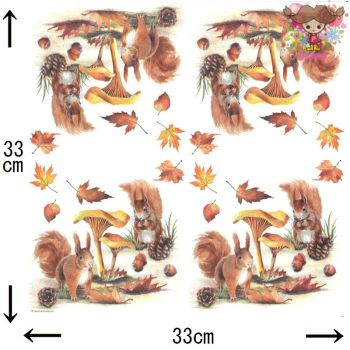 Ambiente ペーパーナプキン☆Squirrels go nuts☆ （1枚/バラ売り） りす リス きのこ 松ぼっくり 紅葉 どんぐり 可愛い 素敵 お洒落 デコパージュ