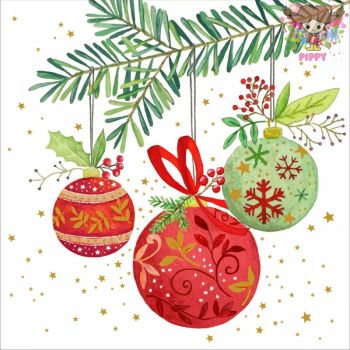 Braun + Company Atelier ペーパーナプキン☆festlich geschm?ckt☆（1枚/バラ売り） クリスマス ヤドリギ モチノキ 星 オーナメント デコパージュ 可愛い 素敵 お洒落 華やか エレガント ハンドメイド