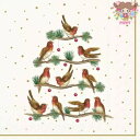 IHR ペーパーナプキン☆LETS SING TOGETHER cream☆(1枚/バラ売り)ロビン 鳥 クリスマスツリー もみの木 ドット クリスマス デコパージュ 可愛い 素敵 お洒落