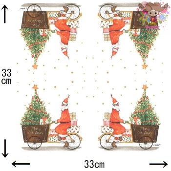 PPD ペーパーナプキン☆Santa Delivery☆（1枚/バラ売り）サンタクロース 自転車 クリスマスツリー ギフト プレゼント 星 クリスマス 素敵 可愛い お洒落 デコパージュ pippy-2-10021281 Pippy 2号店 サンプル画像2
