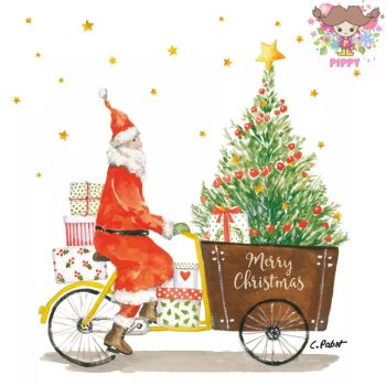 PPD ペーパーナプキン☆Santa Delivery☆（1枚/バラ売り）サンタクロース 自転車 クリスマスツリー ギフ..