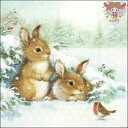 Ambiente ペーパーナプキン☆Friends in snow☆ (1枚/バラ売り) うさぎ ウサギ 小鳥 ロビン 森 雪 雪景色 可愛い 素敵 お洒落 デ...