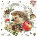Ambiente ペーパーナプキン☆Spikey☆ (1枚/バラ売り) ハリネズミ はりねずみ りんご キノコ 松ぼっくり もみの木 動物 果物 リース 可愛い...