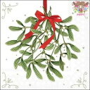 Ambiente ペーパーナプキン☆Mistletoe with bow white☆ (20枚入り) ヤドリギ ブーケ リボン 星 クリスマス 可愛い 素敵 ...