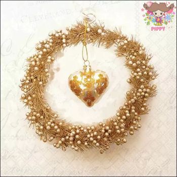 Ambiente ペーパーナプキン☆Heart of gold☆ （1枚/バラ売り） リース ハート ゴールド 英字 クリスマス 可愛い 素敵 お洒落 デコパージュ